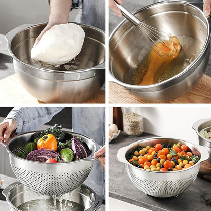 18/8 Stainless Steel Microwell Colander, 2.5QT Large Capacity with Handle Kitchen Food Strainer Basket for Washing Vegetables, Fruits, Rice, and Pasta (primary colour, 2.5QT)