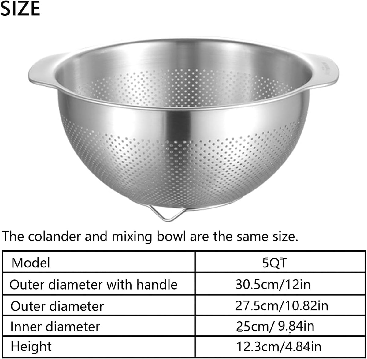 18/8 Stainless Steel Microwell Colander, 2.5QT Large Capacity with Handle Kitchen Food Strainer Basket for Washing Vegetables, Fruits, Rice, and Pasta (primary colour, 2.5QT)