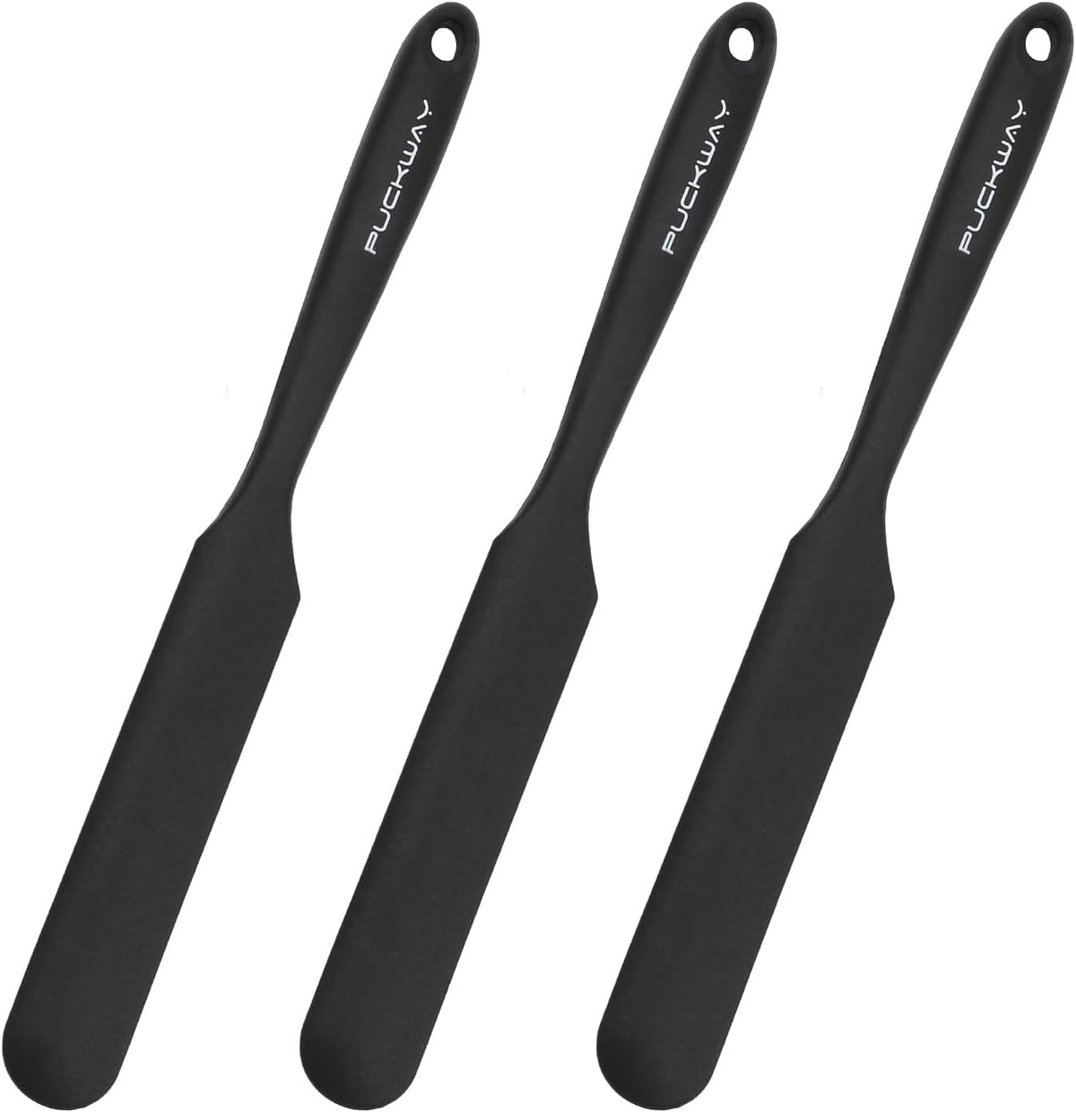 3pcs Silicone Jar Spatulas 10in Long Skinny Heat-Resistant, Narrow Spatula Set for Scraping Peanut Butter, Sourdough, Jam in Small Containers, Blenders & Baking (Black)