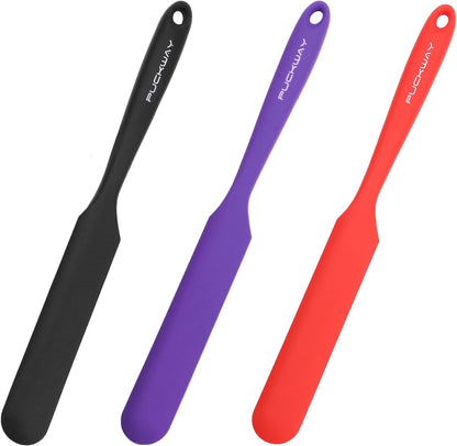 3pcs Silicone Jar Spatulas 10in Long Skinny Heat-Resistant, Narrow Spatula Set for Scraping Peanut Butter, Sourdough, Jam in Small Containers, Blenders & Baking (Black)