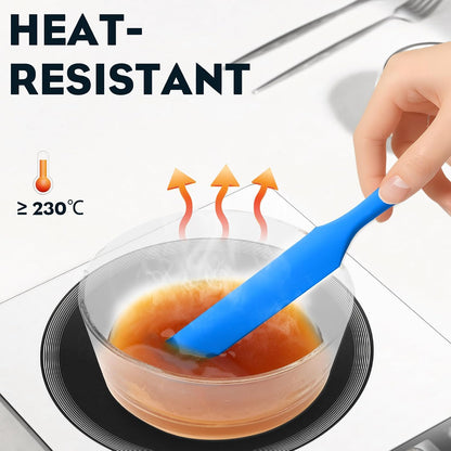 3pcs Silicone Jar Spatulas 10in Long Skinny Heat-Resistant, Narrow Spatula Set for Scraping Peanut Butter, Sourdough, Jam in Small Containers, Blenders & Baking (Black)