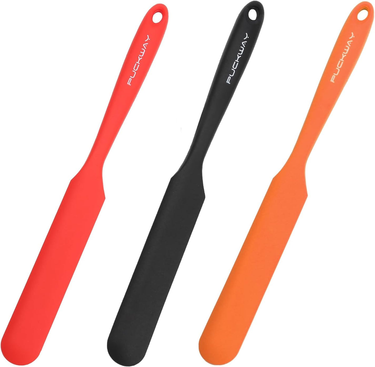 3pcs Silicone Jar Spatulas 10in Long Skinny Heat-Resistant, Narrow Spatula Set for Scraping Peanut Butter, Sourdough, Jam in Small Containers, Blenders & Baking (Black)