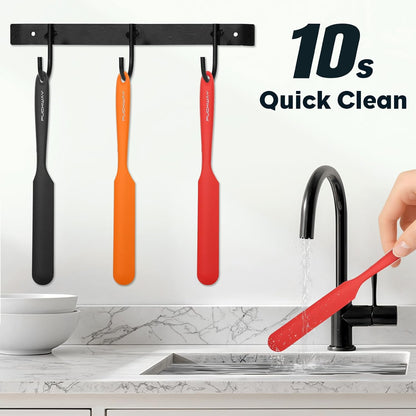 3pcs Silicone Jar Spatulas 10in Long Skinny Heat-Resistant, Narrow Spatula Set for Scraping Peanut Butter, Sourdough, Jam in Small Containers, Blenders & Baking (Black)