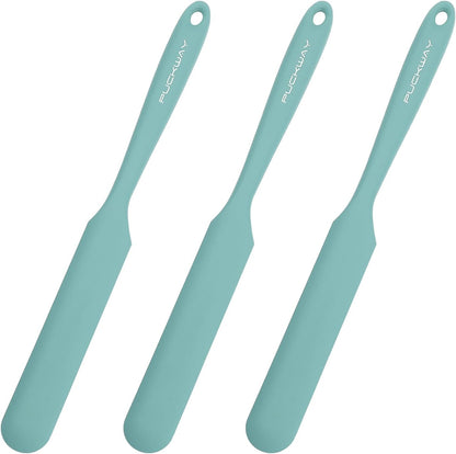 3pcs Silicone Jar Spatulas 10in Long Skinny Heat-Resistant, Narrow Spatula Set for Scraping Peanut Butter, Sourdough, Jam in Small Containers, Blenders & Baking (Black)