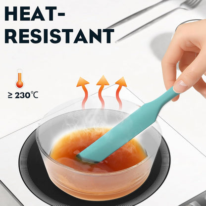 3pcs Silicone Jar Spatulas 10in Long Skinny Heat-Resistant, Narrow Spatula Set for Scraping Peanut Butter, Sourdough, Jam in Small Containers, Blenders & Baking (Black)