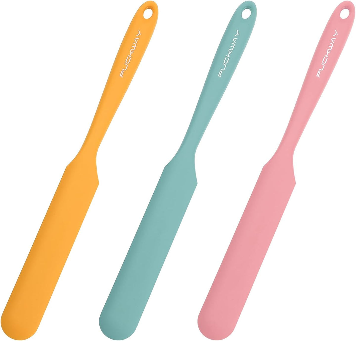 3pcs Silicone Jar Spatulas 10in Long Skinny Heat-Resistant, Narrow Spatula Set for Scraping Peanut Butter, Sourdough, Jam in Small Containers, Blenders & Baking (Black)