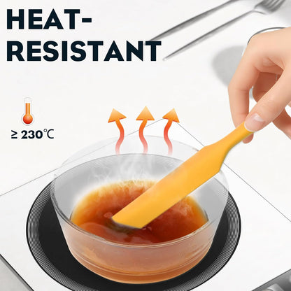 3pcs Silicone Jar Spatulas 10in Long Skinny Heat-Resistant, Narrow Spatula Set for Scraping Peanut Butter, Sourdough, Jam in Small Containers, Blenders & Baking (Black)