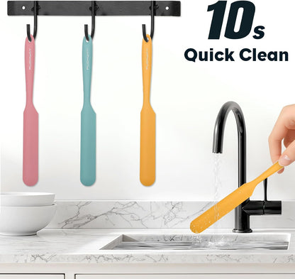 3pcs Silicone Jar Spatulas 10in Long Skinny Heat-Resistant, Narrow Spatula Set for Scraping Peanut Butter, Sourdough, Jam in Small Containers, Blenders & Baking (Black)