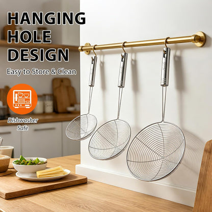 Spider Strainer Set of 3 Asian Strainer Ladle Stainless Steel Wire Skimmer Spoon with Handle for Kitchen Frying Food, Pasta, Spaghetti, Noodle-30.5cm, 32cm, 35cm