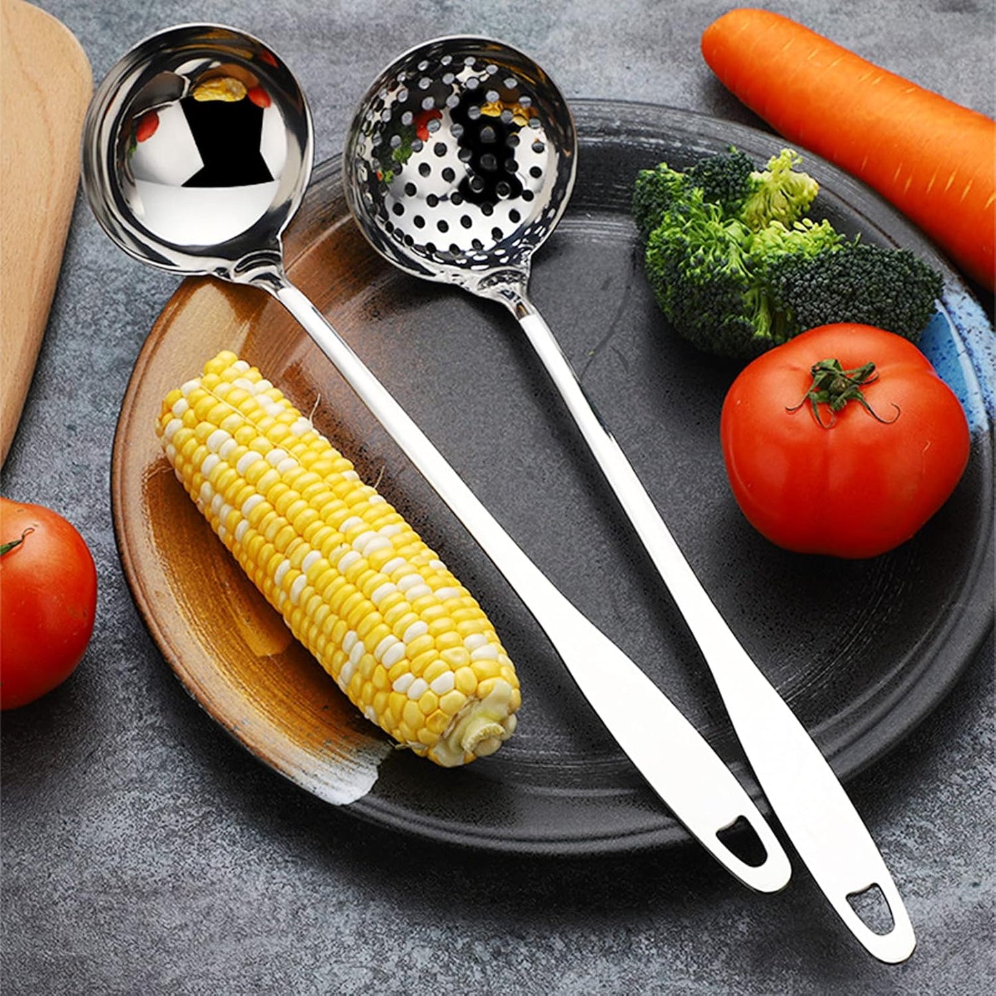 Soup Spoon Stainless Steel Heavy Duty Big Soup Ladle Colander Serving Spoon(Soup Spoons - 12")