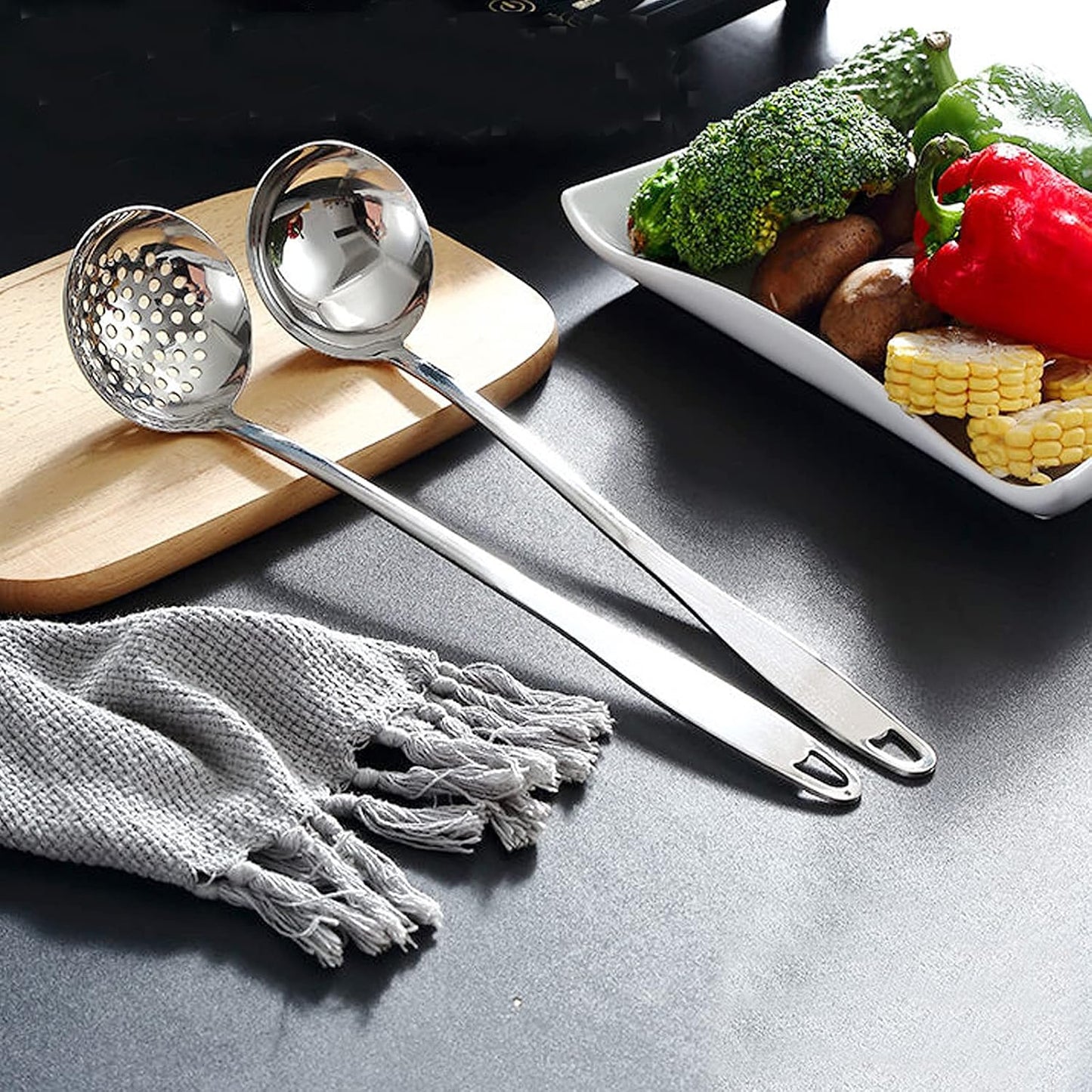 Soup Spoon Stainless Steel Heavy Duty Big Soup Ladle Colander Serving Spoon(Soup Spoons - 12")