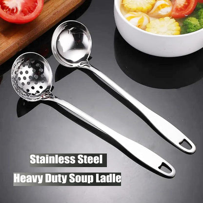 Soup Spoon Stainless Steel Heavy Duty Big Soup Ladle Colander Serving Spoon(Soup Spoons - 12")
