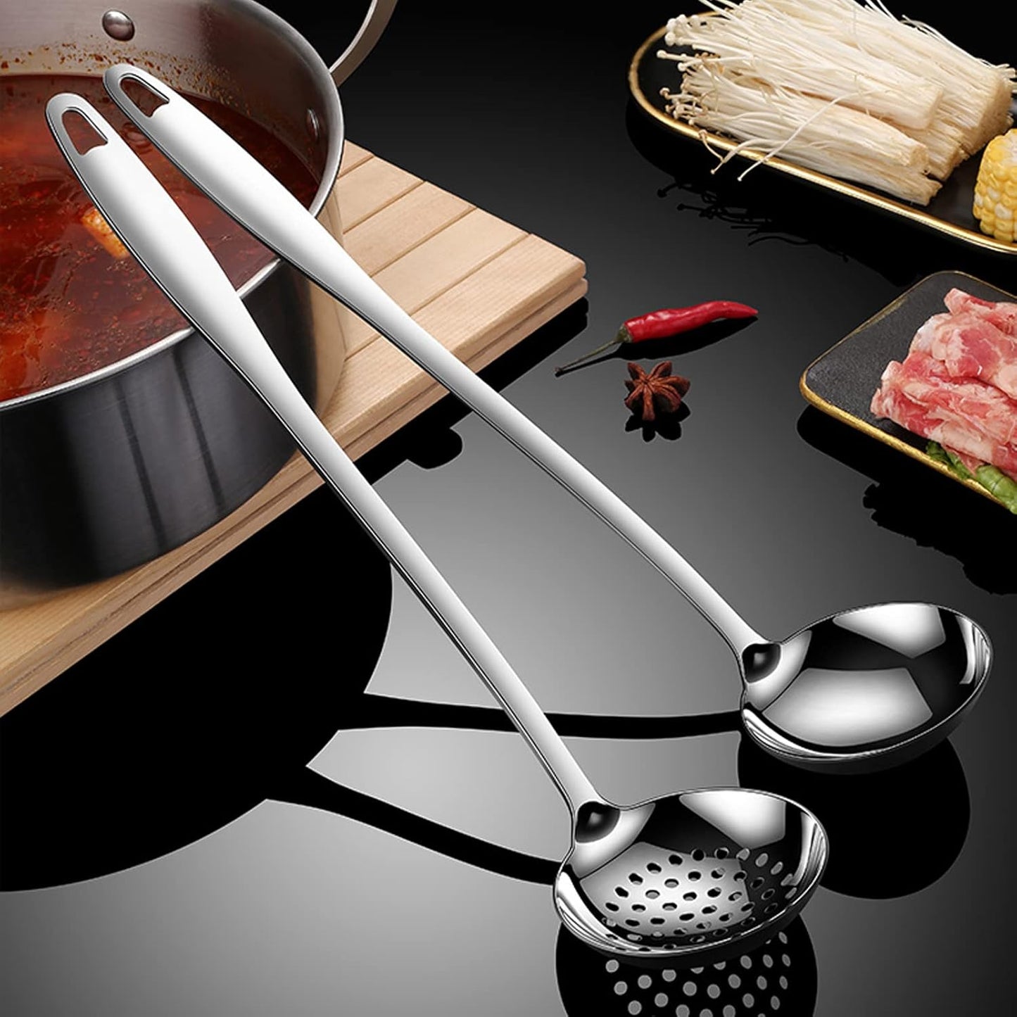 Soup Spoon Stainless Steel Heavy Duty Big Soup Ladle Colander Serving Spoon(Soup Spoons - 12")