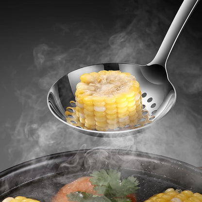 Soup Spoon Stainless Steel Heavy Duty Big Soup Ladle Colander Serving Spoon(Soup Spoons - 12")