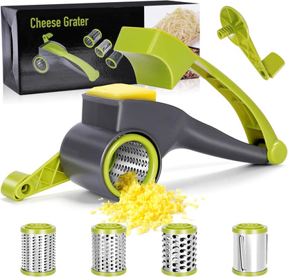 Cheese Grater Hand Crank, Rotary Cheese Grater with 4 Stainless Steel Drums | Cheese Grater for Cheese,Vegetables,Nuts,Chocolate, Parmesan Cheese Grater