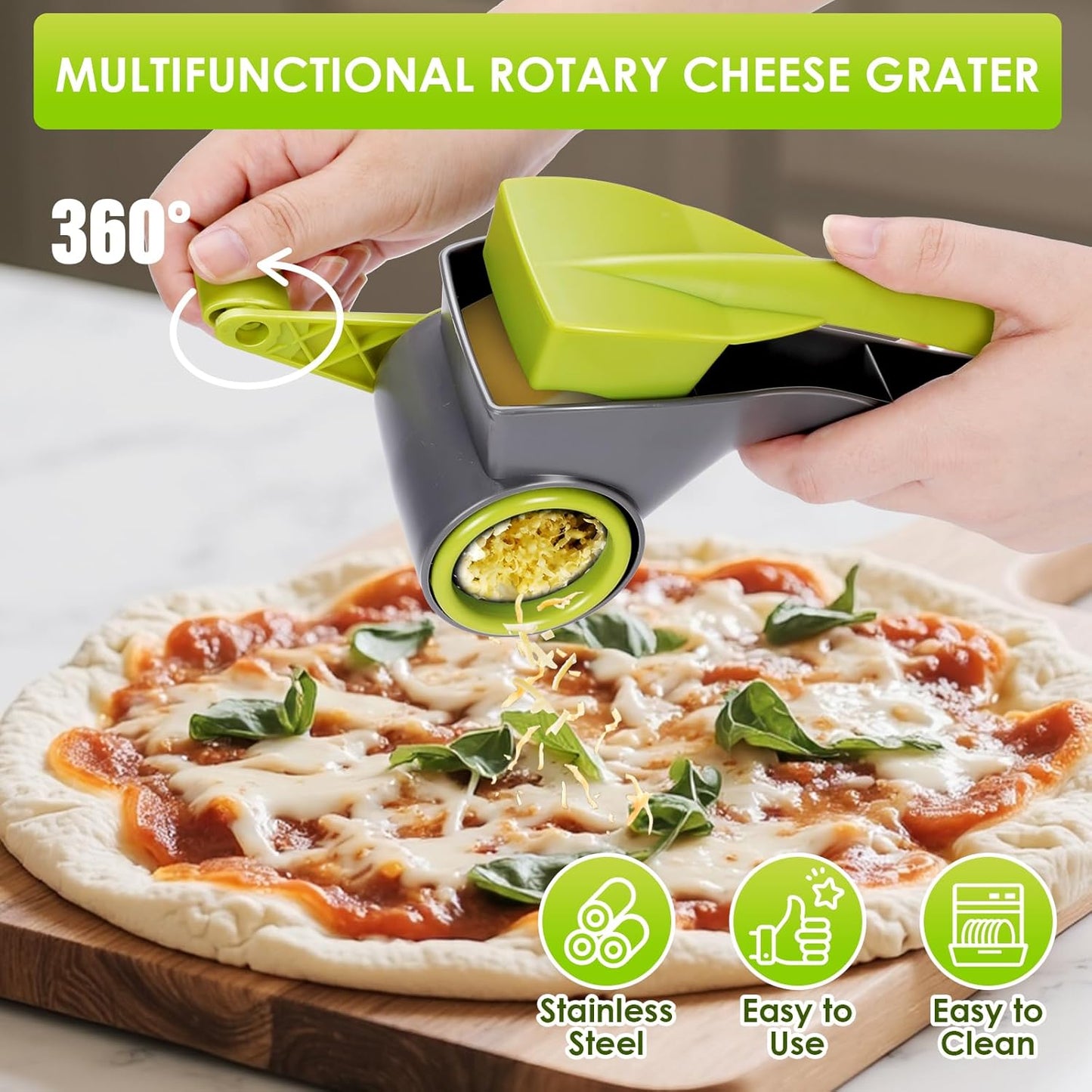 Cheese Grater Hand Crank, Rotary Cheese Grater with 4 Stainless Steel Drums | Cheese Grater for Cheese,Vegetables,Nuts,Chocolate, Parmesan Cheese Grater