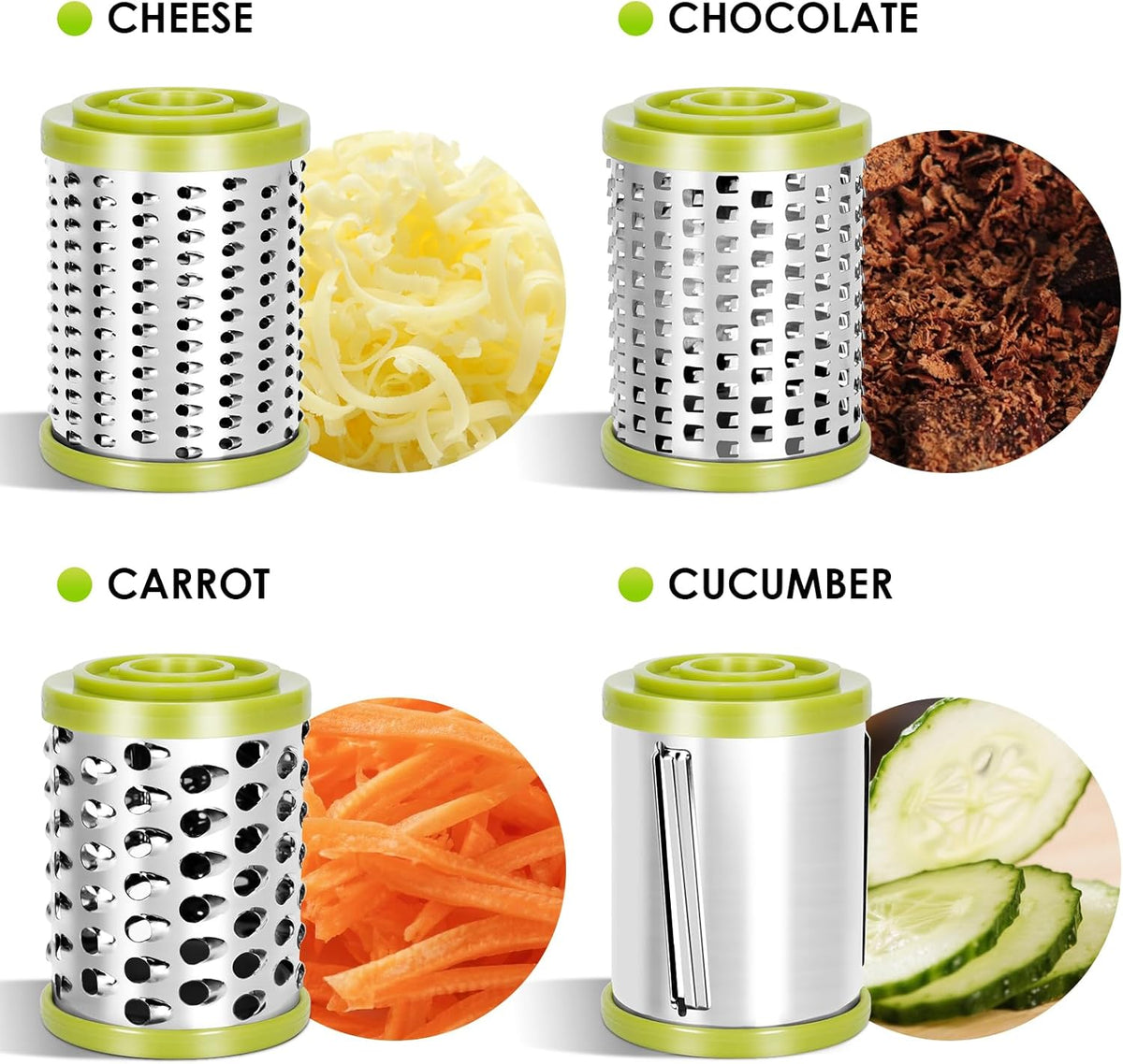 Cheese Grater Hand Crank, Rotary Cheese Grater with 4 Stainless Steel Drums | Cheese Grater for Cheese,Vegetables,Nuts,Chocolate, Parmesan Cheese Grater