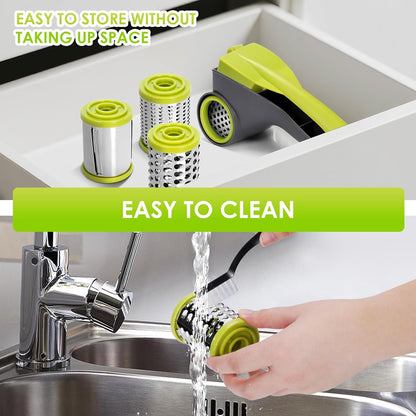 Cheese Grater Hand Crank, Rotary Cheese Grater with 4 Stainless Steel Drums | Cheese Grater for Cheese,Vegetables,Nuts,Chocolate, Parmesan Cheese Grater