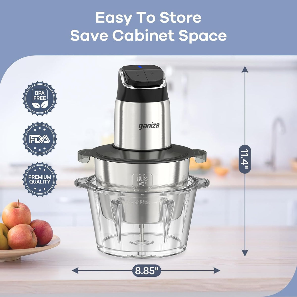Food Processor with Dual Bowls, 2-Speed Food Chopper & Meat Grinder
