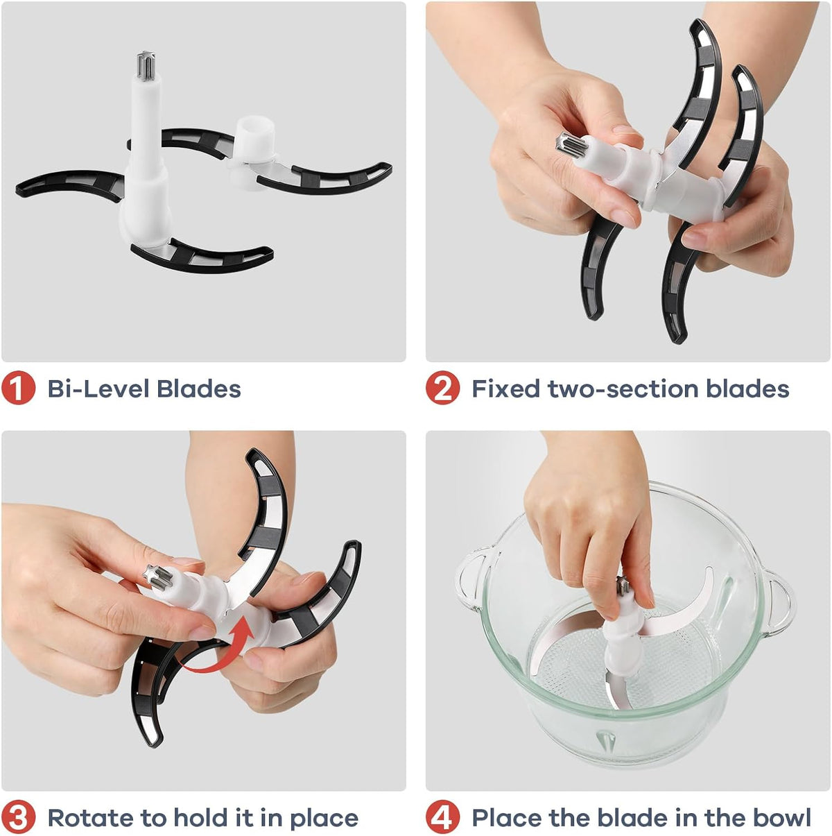 Food Processor with Dual Bowls, 2-Speed Food Chopper & Meat Grinder