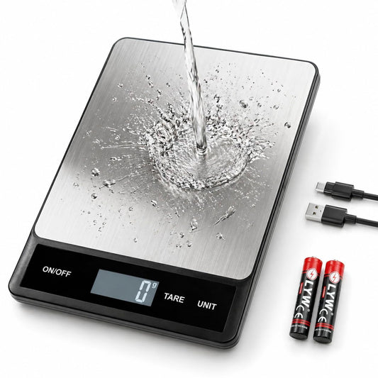 33LB/15KG Digital Kitchen Scale, USB Rechargeable Stainless Steel | 1g precision food scale with tare, 6 units and easy-clean platform for cooking, baking, meal prep and portion control