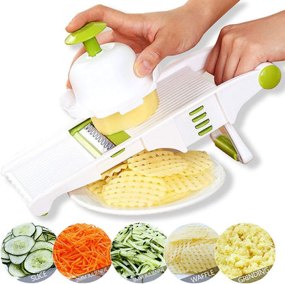 Mandoline Slicer – Adjustable Vegetable Mandolin, Fruit zucchini Slicer, French Fry Cutter,Crinkle Cutter Food Waffle,Julienne Grater,Garlic Grinder(White)
