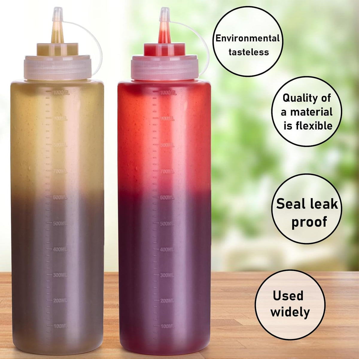 Premium Leak-Proof Squeeze Bottles Plastic Sauce, Ketchup, Condiment & Syrup Dispenser for Kitchen, Pancake Batter, Salad Dressing, Cooking Oil - BPA Free, Dishwasher Safe (2, 12o'z)