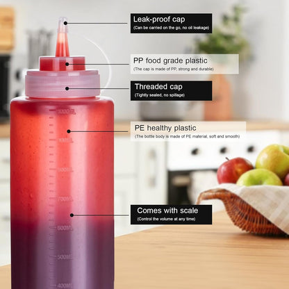 Premium Leak-Proof Squeeze Bottles Plastic Sauce, Ketchup, Condiment & Syrup Dispenser for Kitchen, Pancake Batter, Salad Dressing, Cooking Oil - BPA Free, Dishwasher Safe (2, 12o'z)