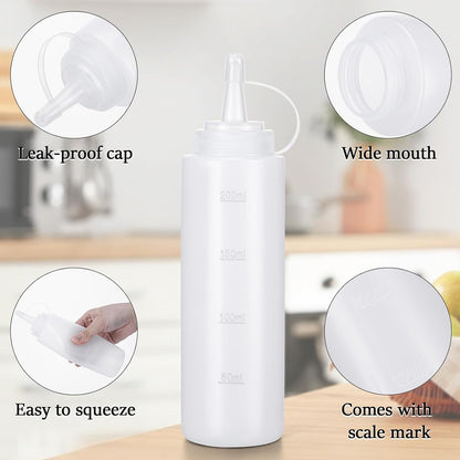 Premium Leak-Proof Squeeze Bottles Plastic Sauce, Ketchup, Condiment & Syrup Dispenser for Kitchen, Pancake Batter, Salad Dressing, Cooking Oil - BPA Free, Dishwasher Safe (2, 12o'z)