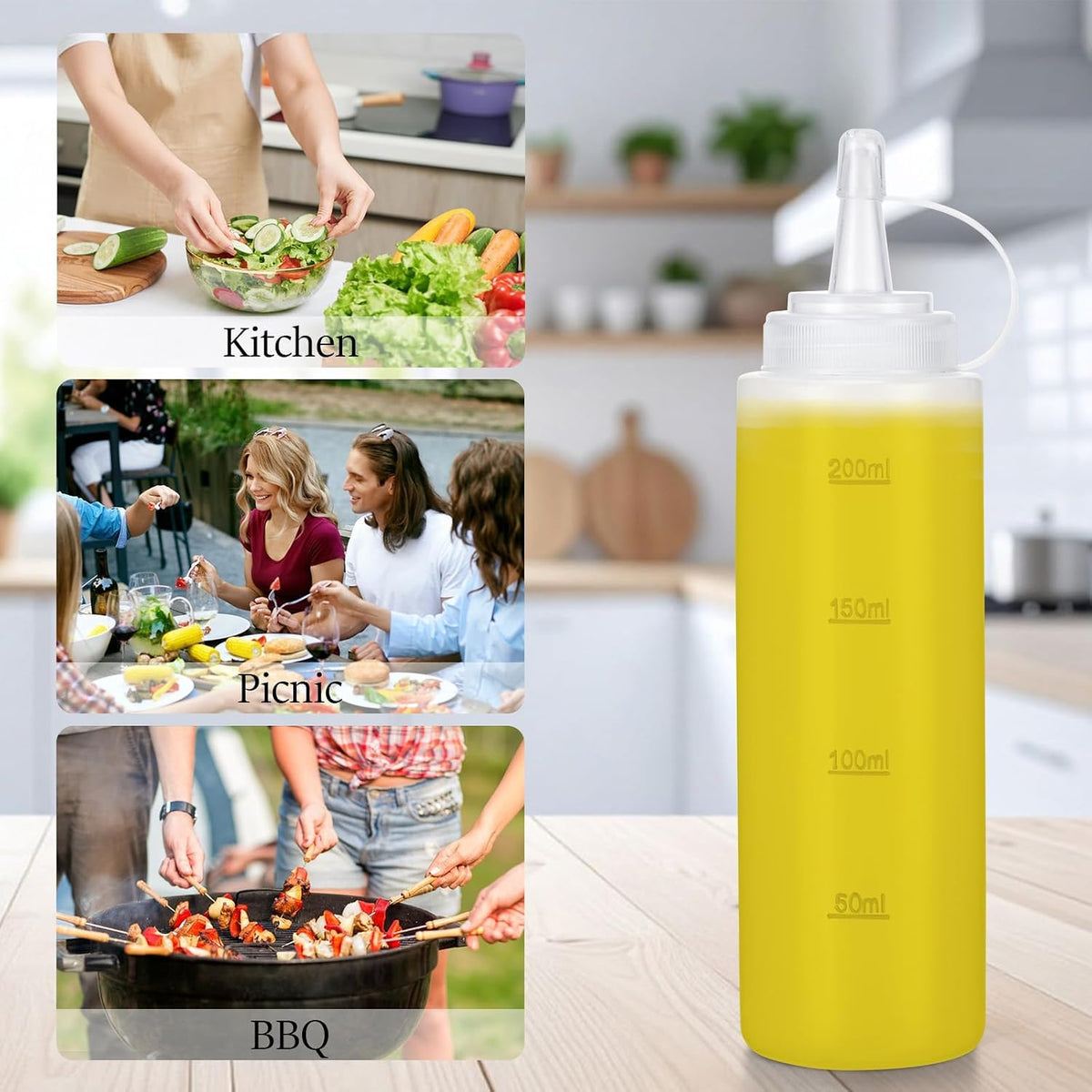 Premium Leak-Proof Squeeze Bottles Plastic Sauce, Ketchup, Condiment & Syrup Dispenser for Kitchen, Pancake Batter, Salad Dressing, Cooking Oil - BPA Free, Dishwasher Safe (2, 12o'z)
