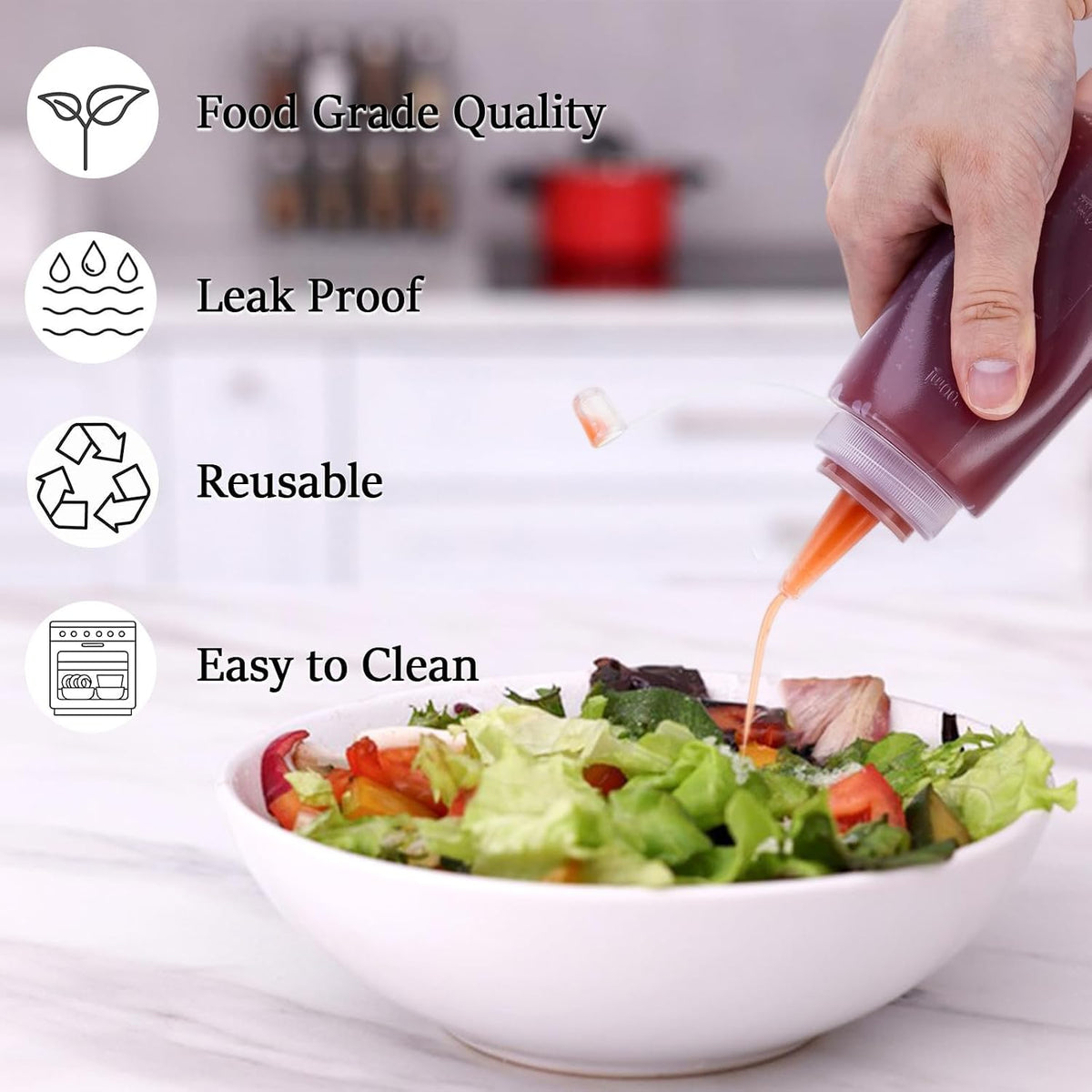Premium Leak-Proof Squeeze Bottles Plastic Sauce, Ketchup, Condiment & Syrup Dispenser for Kitchen, Pancake Batter, Salad Dressing, Cooking Oil - BPA Free, Dishwasher Safe (2, 12o'z)