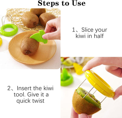 2 PCS Kiwi Peeler Professional Stainless Steel Kiwi Cutter (Green、Yellow)