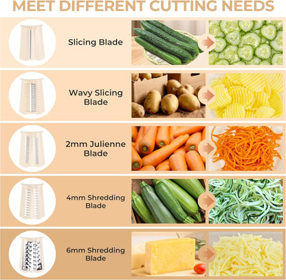 Rotary Cheese Grater 5 Blades,Kitchen Mandoline Vegetable Slicer | Easy to Clean,Strong Suction Base,Blades Storage Box,Round Mandoline Slicer & Food Chopper for Cheese,Salad,Nut, Retro Green