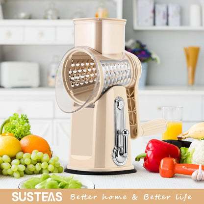 Rotary Cheese Grater 5 Blades,Kitchen Mandoline Vegetable Slicer | Easy to Clean,Strong Suction Base,Blades Storage Box,Round Mandoline Slicer & Food Chopper for Cheese,Salad,Nut, Retro Green