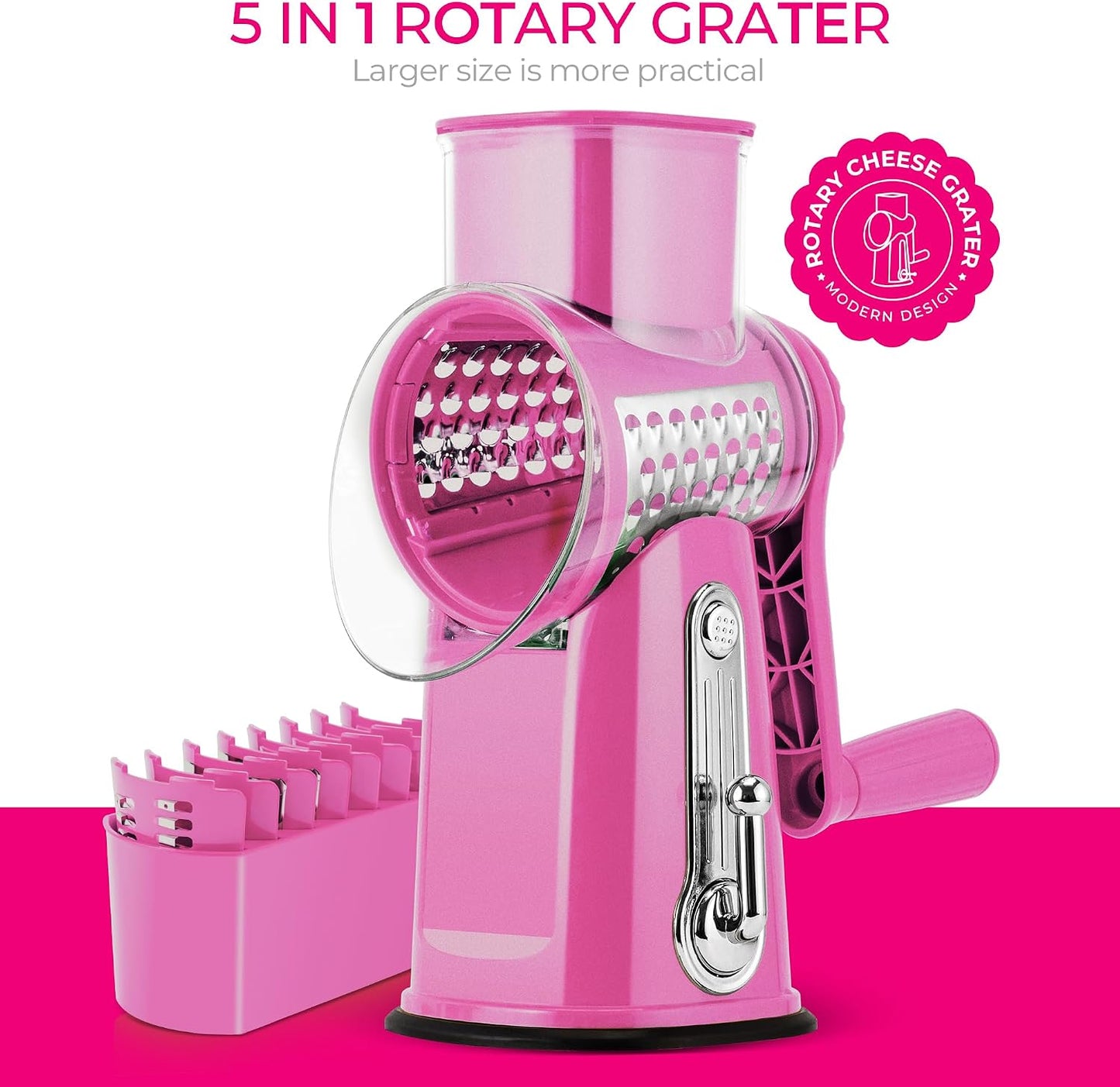 Rotary Cheese Grater 5 Blades,Kitchen Mandoline Vegetable Slicer | Easy to Clean,Strong Suction Base,Blades Storage Box,Round Mandoline Slicer & Food Chopper for Cheese,Salad,Nut, Retro Green