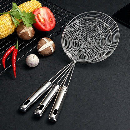 Spider Strainer Skimmer Spoon, Set of 3 Sizes Frying Spoon Stainless Steel Fryer Scoop Wire Strainer Ladle with Long Handle for Kitchen Frying Cooking Food Pasta