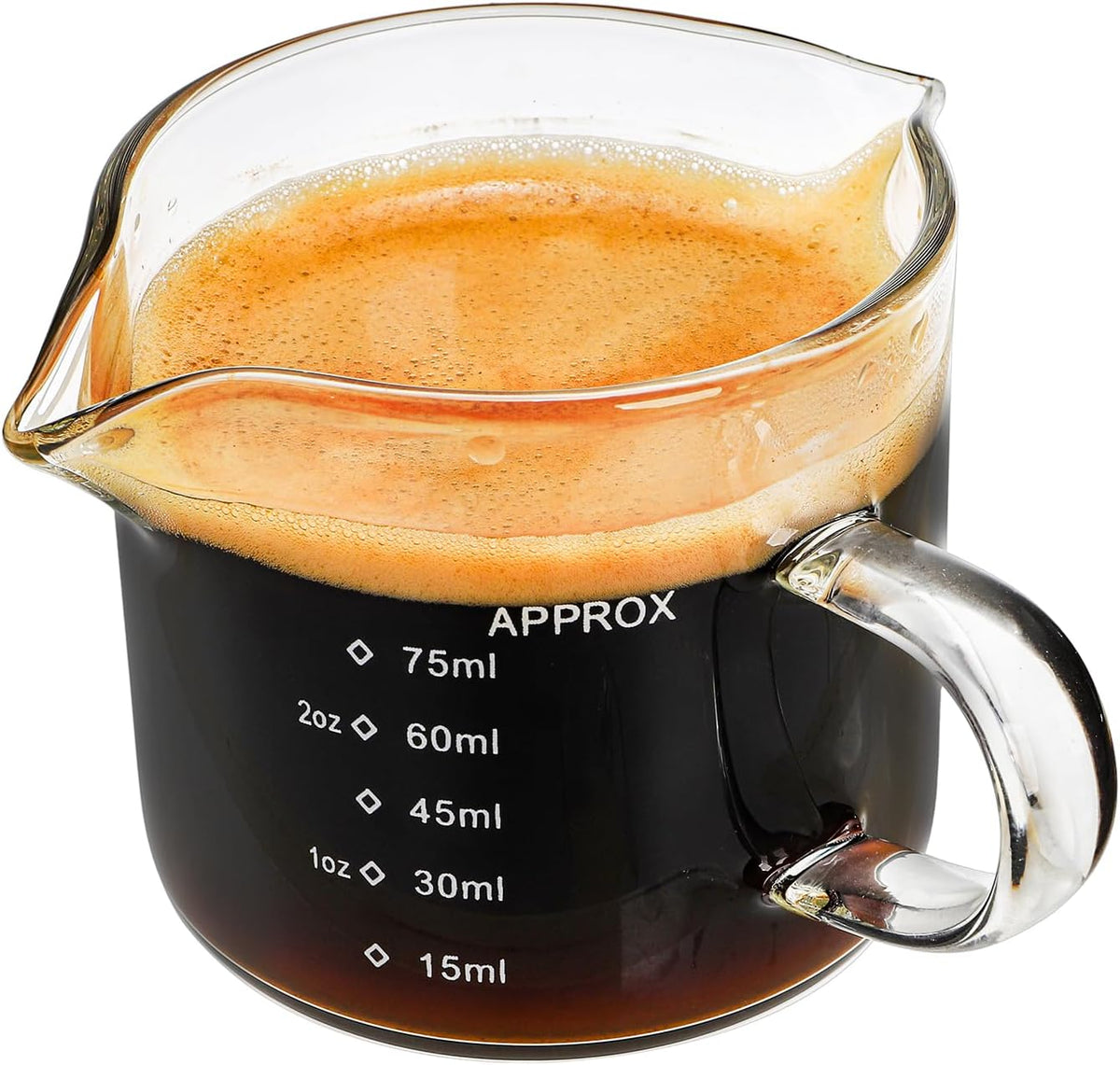 4 Pack Measuring Cups Espresso Shot Glasses, Double Spouts Espresso Cup Glass Graduated 75 ML/ 2.5 OZ for Milk Pitcher, Coffee Maker Accessories
