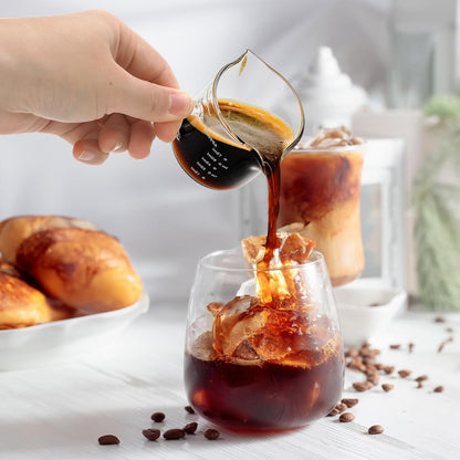 4 Pack Measuring Cups Espresso Shot Glasses, Double Spouts Espresso Cup Glass Graduated 75 ML/ 2.5 OZ for Milk Pitcher, Coffee Maker Accessories