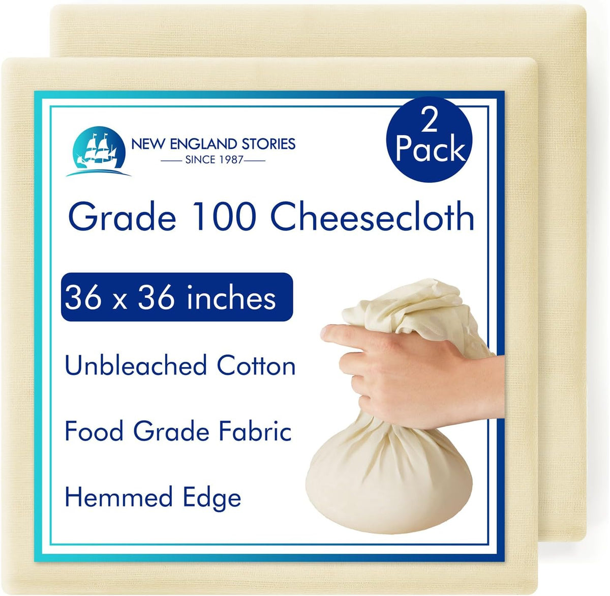 Reusable Cheesecloth, Grade 100, 20x20 Inch Hemmed Cheese Cloth for Straining Craft, 100% Cotton Unbleached Cloth Strainer for Cooking, Baking, Juicing, Cheese Making