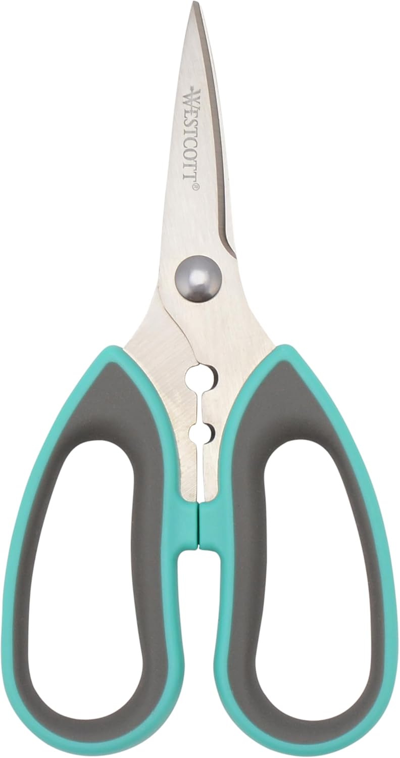 Titanium-Bonded Soft Handle Kitchen Shears for Herbs, Teal - 6.5-Inch Versatile Kitchen Shears with Precision Cutting Tips and Built-In Herb stripper for Easy Handling and Comfort