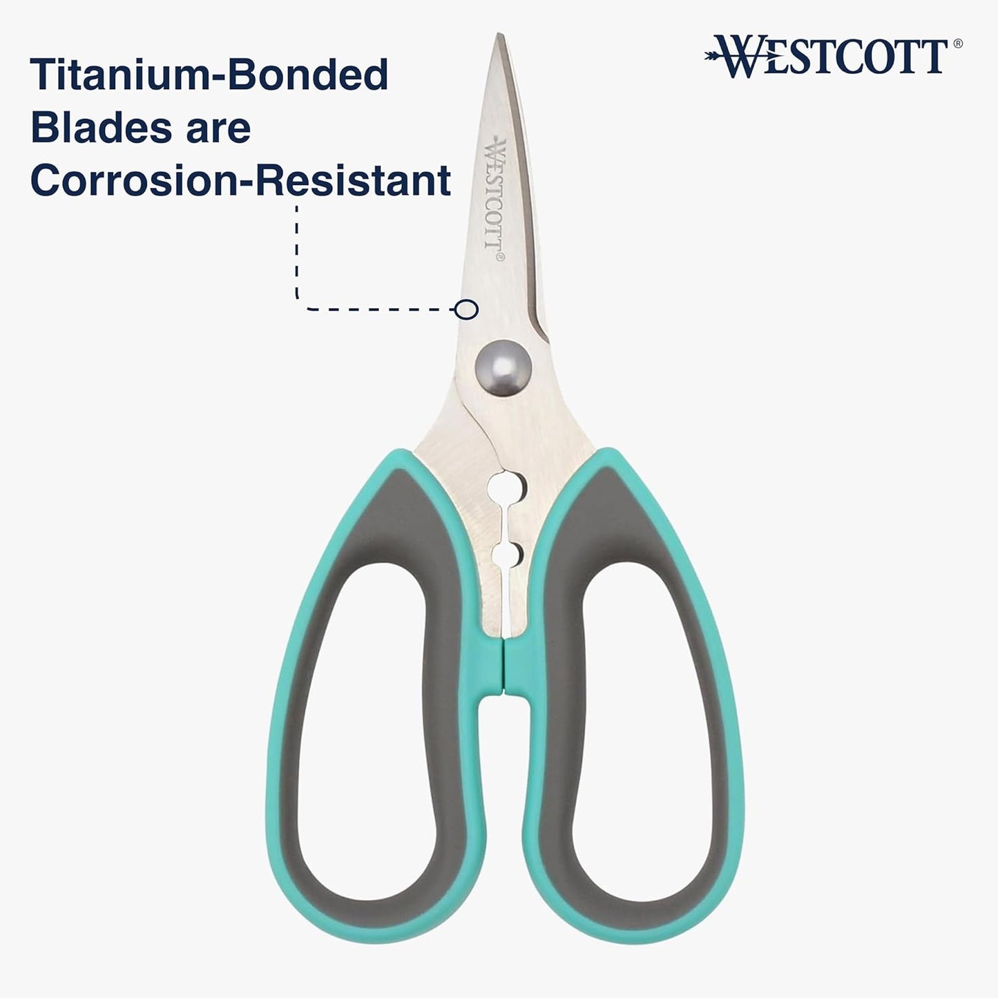 Titanium-Bonded Soft Handle Kitchen Shears for Herbs, Teal - 6.5-Inch Versatile Kitchen Shears with Precision Cutting Tips and Built-In Herb stripper for Easy Handling and Comfort