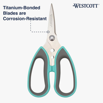 Titanium-Bonded Soft Handle Kitchen Shears for Herbs, Teal - 6.5-Inch Versatile Kitchen Shears with Precision Cutting Tips and Built-In Herb stripper for Easy Handling and Comfort