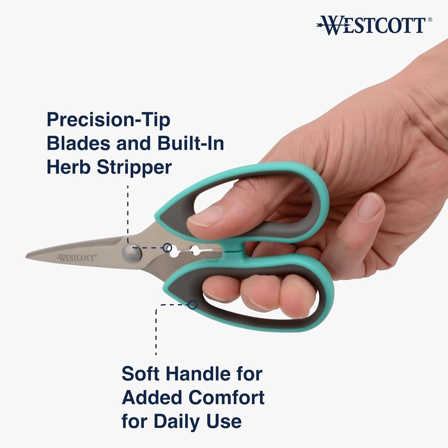 Titanium-Bonded Soft Handle Kitchen Shears for Herbs, Teal - 6.5-Inch Versatile Kitchen Shears with Precision Cutting Tips and Built-In Herb stripper for Easy Handling and Comfort