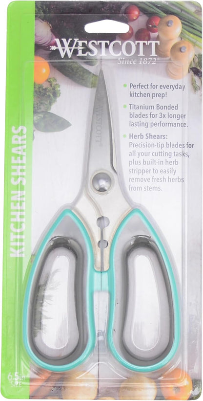 Titanium-Bonded Soft Handle Kitchen Shears for Herbs, Teal - 6.5-Inch Versatile Kitchen Shears with Precision Cutting Tips and Built-In Herb stripper for Easy Handling and Comfort