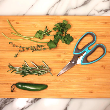 Titanium-Bonded Soft Handle Kitchen Shears for Herbs, Teal - 6.5-Inch Versatile Kitchen Shears with Precision Cutting Tips and Built-In Herb stripper for Easy Handling and Comfort