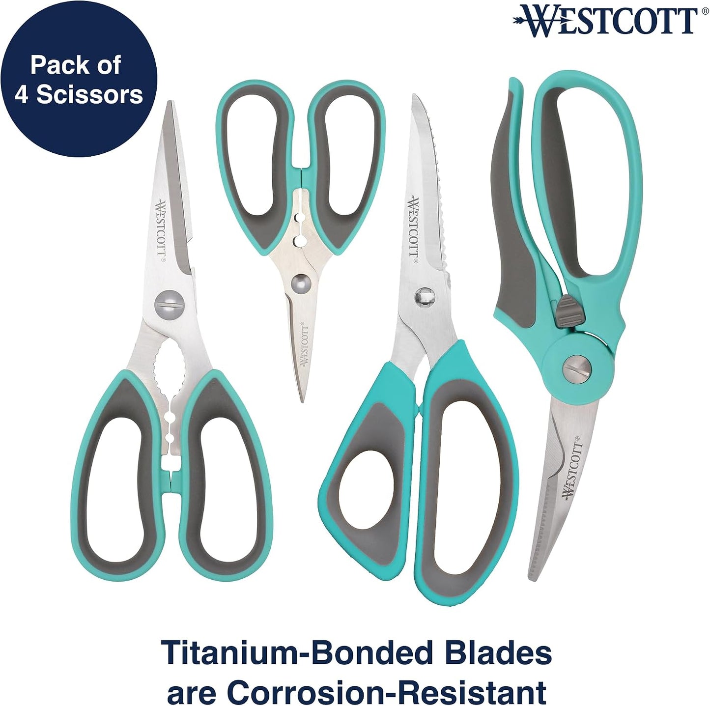Titanium-Bonded Soft Handle Kitchen Shears for Herbs, Teal - 6.5-Inch Versatile Kitchen Shears with Precision Cutting Tips and Built-In Herb stripper for Easy Handling and Comfort