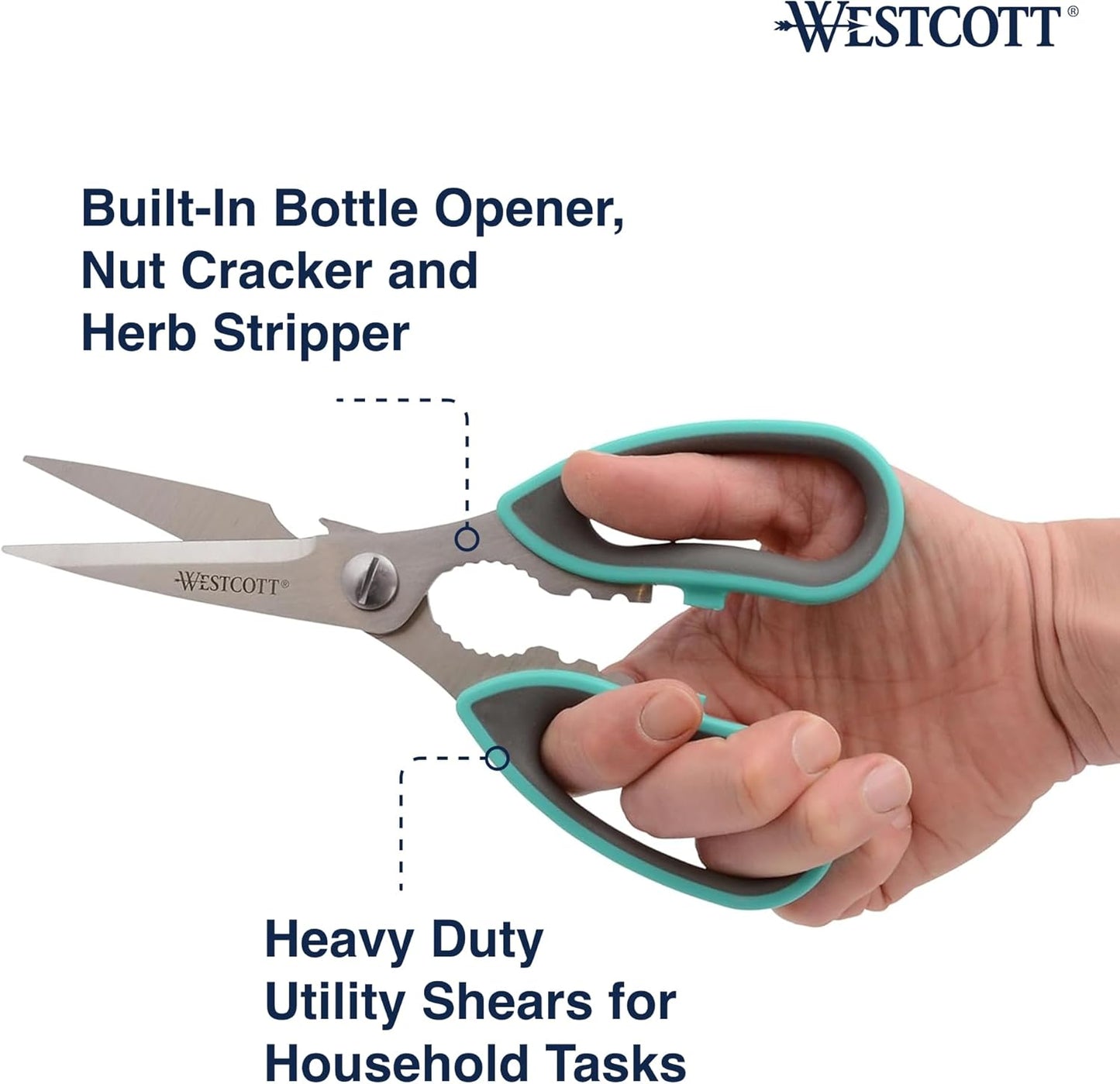 Titanium-Bonded Soft Handle Kitchen Shears for Herbs, Teal - 6.5-Inch Versatile Kitchen Shears with Precision Cutting Tips and Built-In Herb stripper for Easy Handling and Comfort
