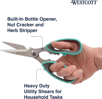 Titanium-Bonded Soft Handle Kitchen Shears for Herbs, Teal - 6.5-Inch Versatile Kitchen Shears with Precision Cutting Tips and Built-In Herb stripper for Easy Handling and Comfort