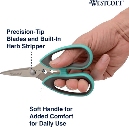 Titanium-Bonded Soft Handle Kitchen Shears for Herbs, Teal - 6.5-Inch Versatile Kitchen Shears with Precision Cutting Tips and Built-In Herb stripper for Easy Handling and Comfort