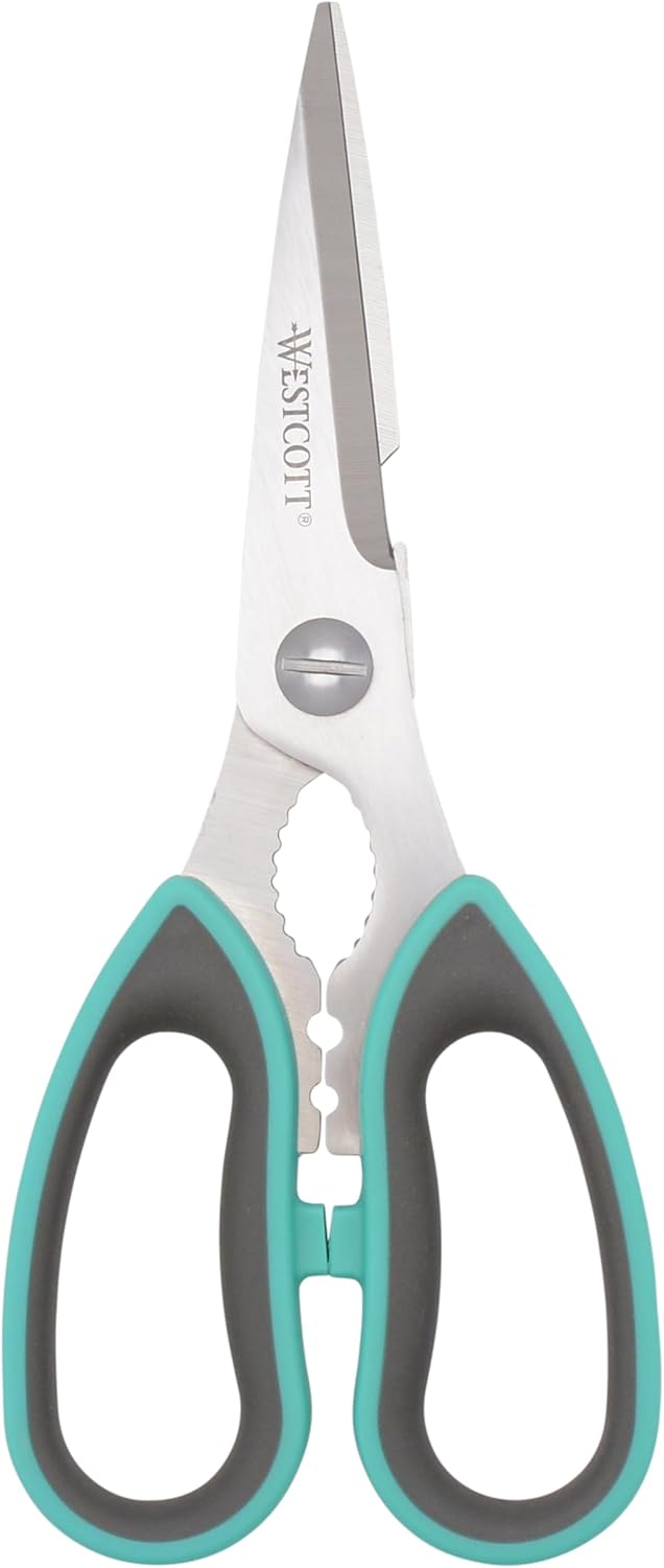 Titanium-Bonded Soft Handle Kitchen Shears for Herbs, Teal - 6.5-Inch Versatile Kitchen Shears with Precision Cutting Tips and Built-In Herb stripper for Easy Handling and Comfort